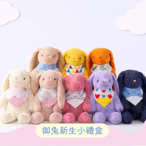 【御兔新生小禮盒】McHugs來瑞特兔安撫娃娃&amp;固齒款圍兜(彌月禮盒滿月禮盒生日禮盒客製刺繡新生兒禮物)