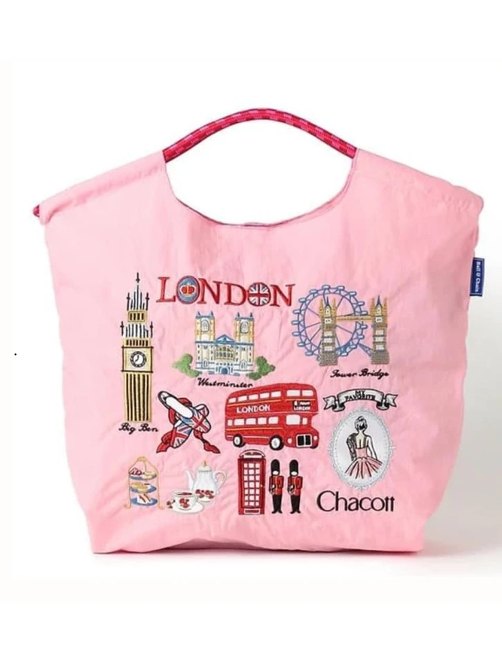Ball＆Chain 刺繡環保購物袋 LONDON 粉紅 L號 270410