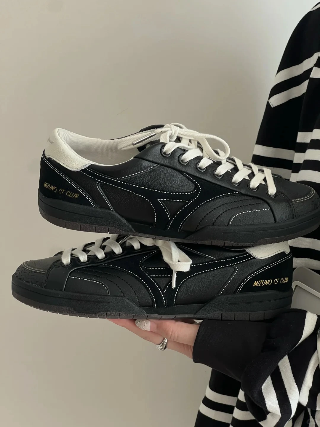 Mizuno CT CLUB 復古薄底鞋 全黑外縫線 D1GH261005