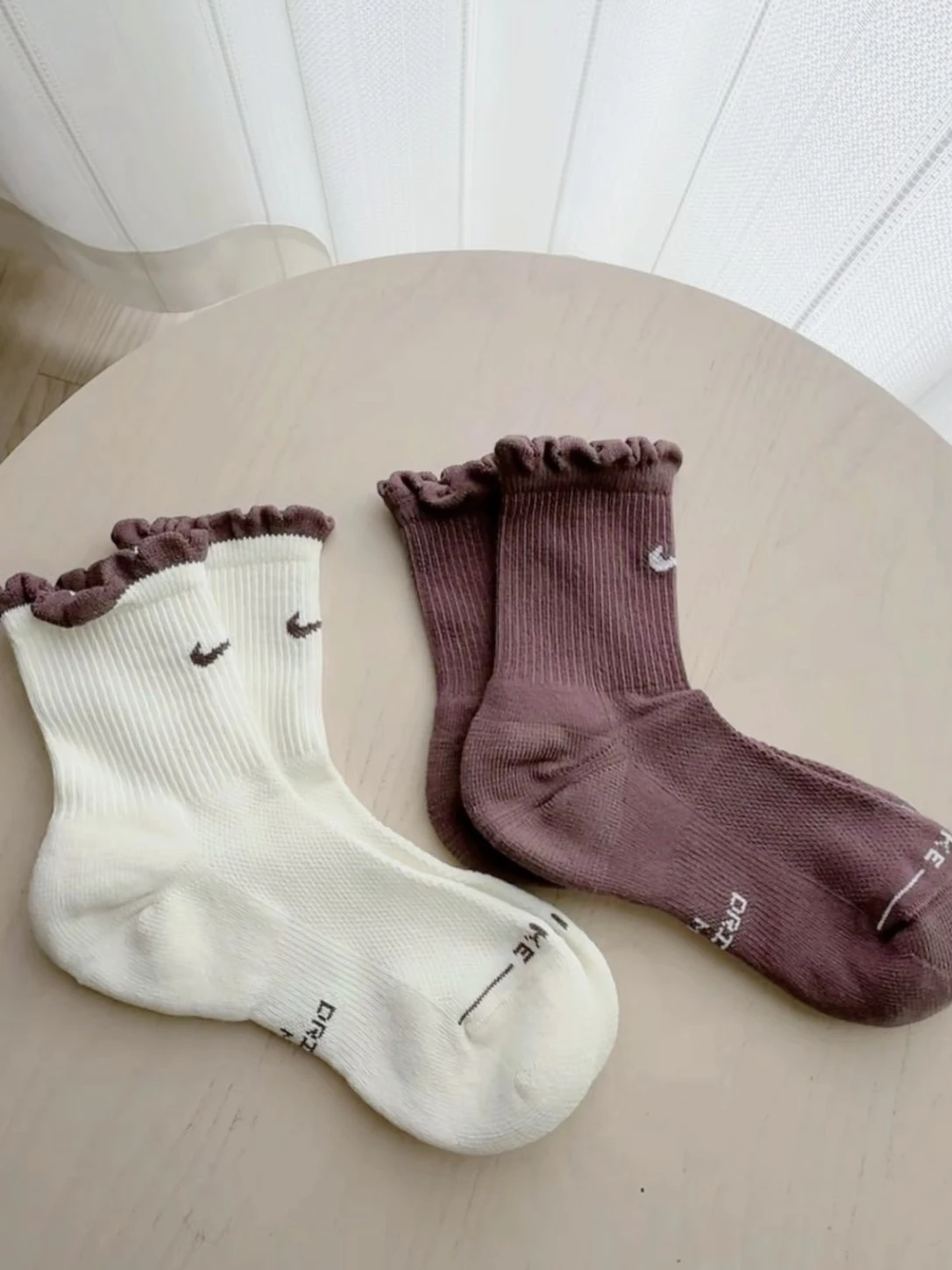 Nike Everyday Elevated 中筒襪 花邊 襪子 白色 棕色 (2雙/組) IH8621-903