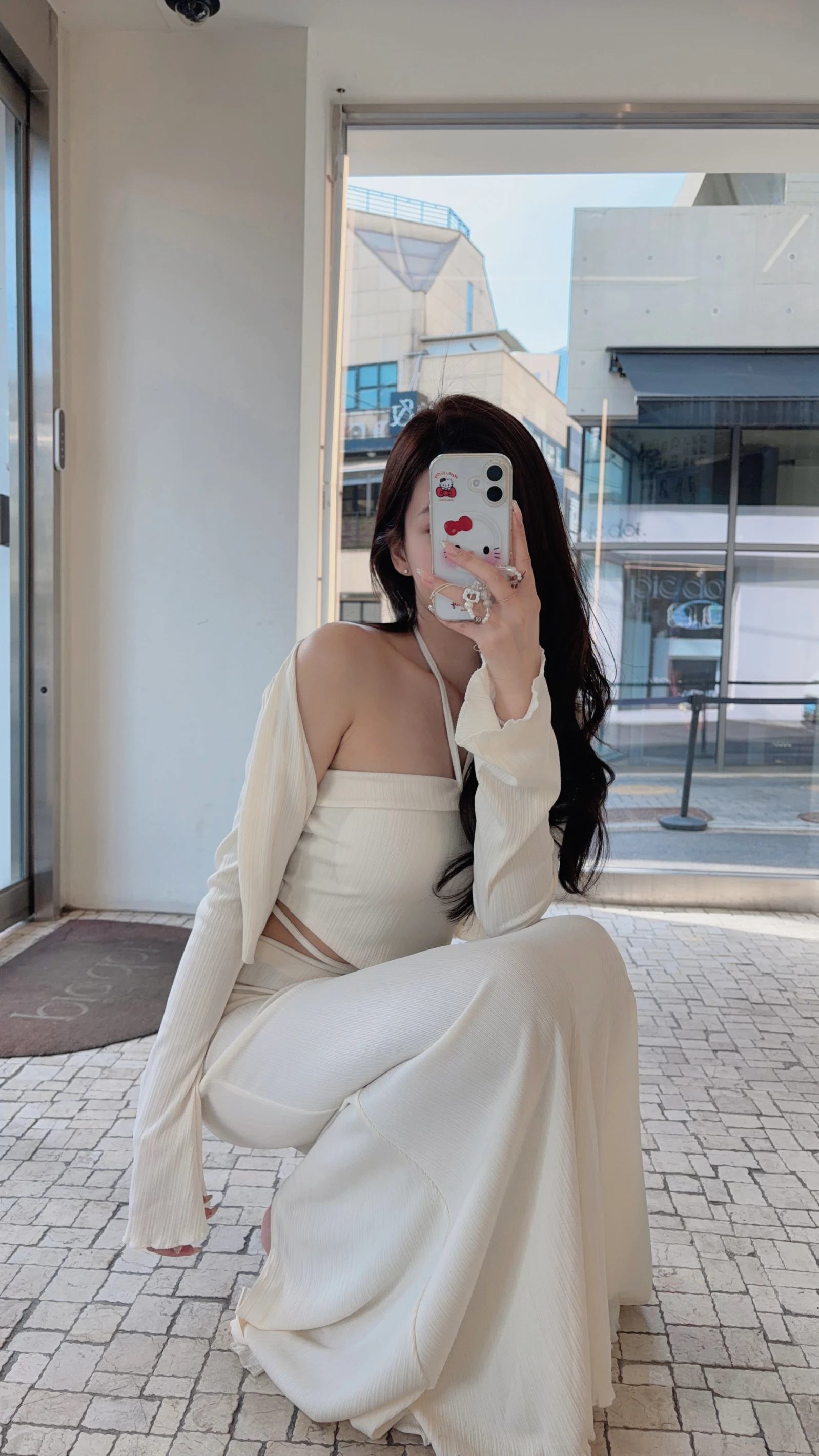 🇰🇷女神感｜繞脖bratop＋細腰長裙三件套