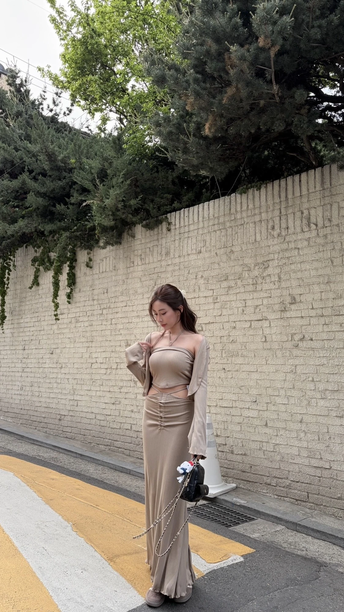 🇰🇷女神感｜繞脖bratop＋細腰長裙三件套