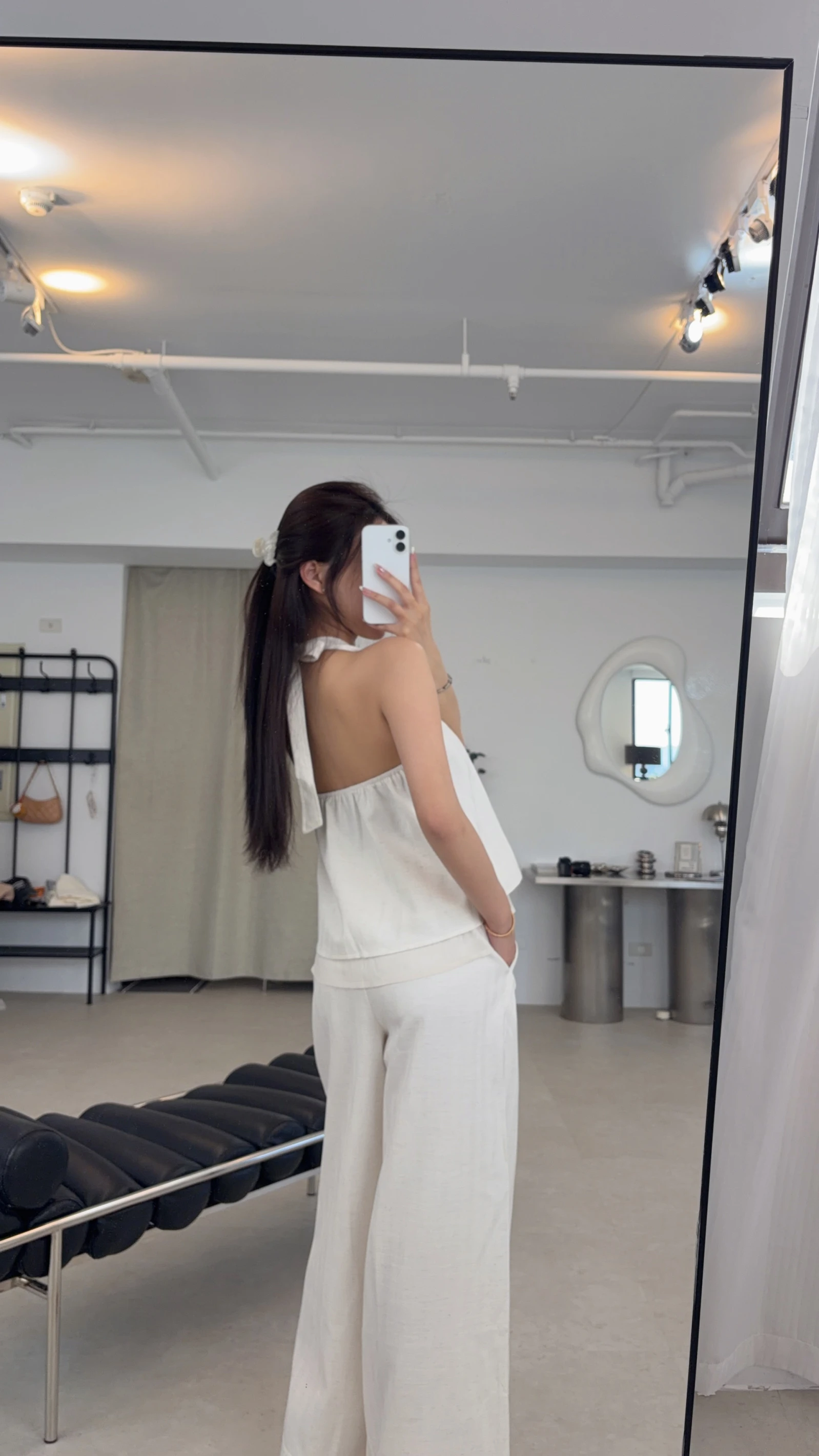 氣質甜美｜鈕扣綁帶美背棉麻套裝