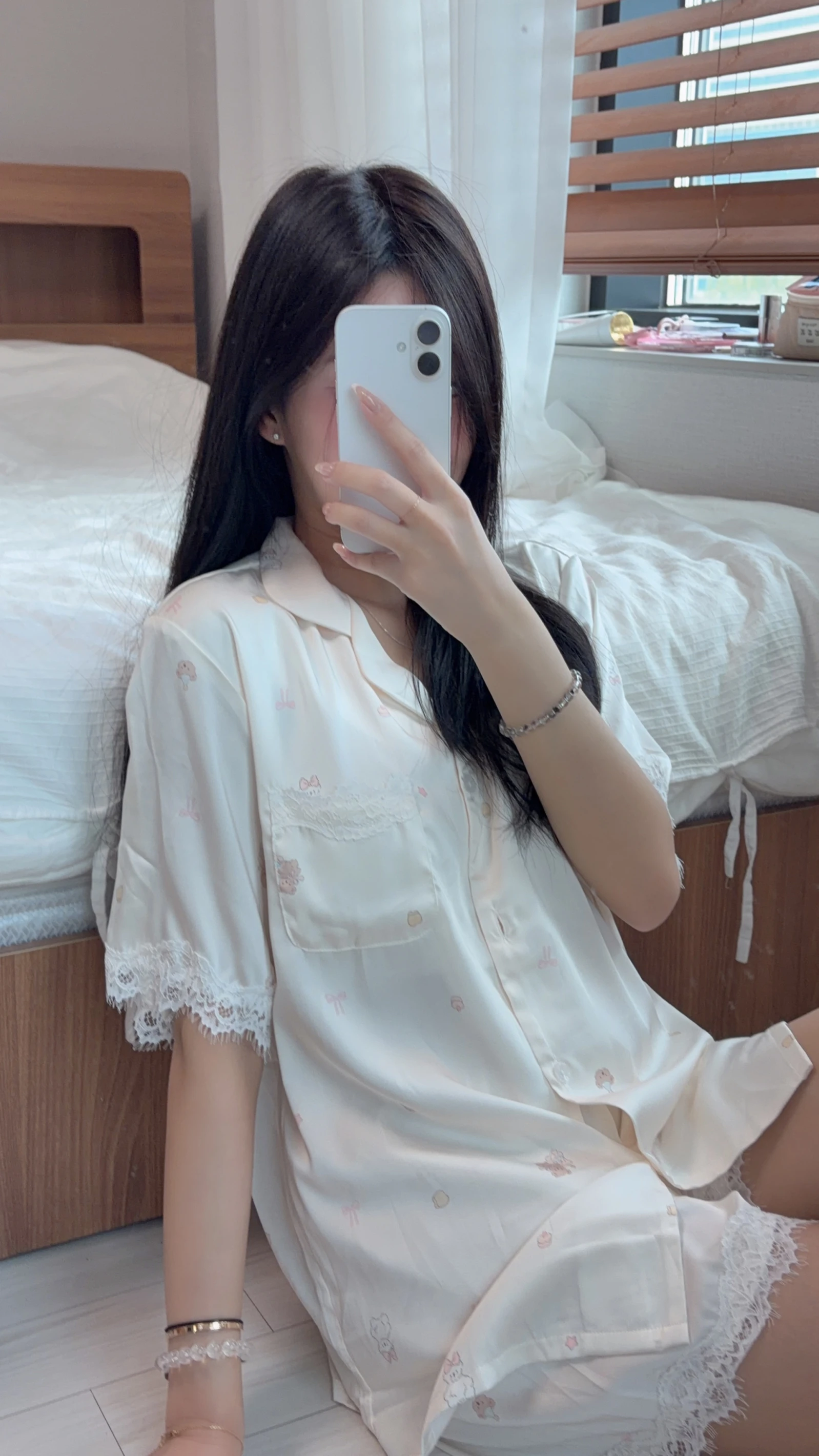 🇰🇷韓國熊熊冰絲緞面胸墊睡衣套裝