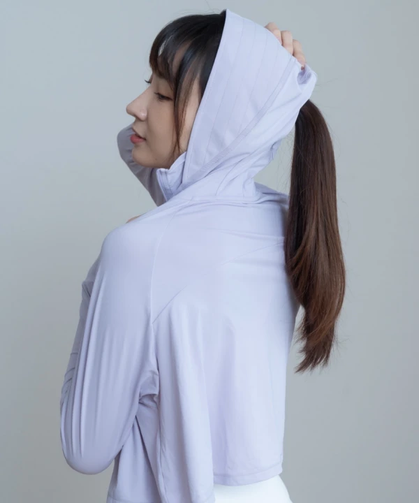 UPF50+抗UV輕薄美型短版連帽防曬外套-紫