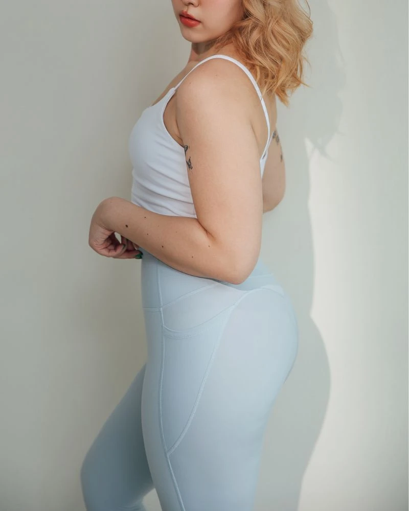 S-3XL｜防捲邊雙口袋瑜珈褲-天藍