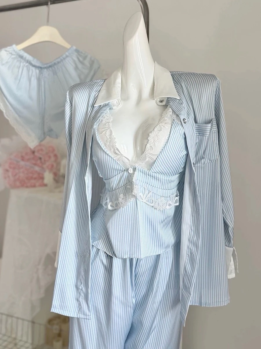 𓍼 蝴蝶結小清新條紋少女居家服