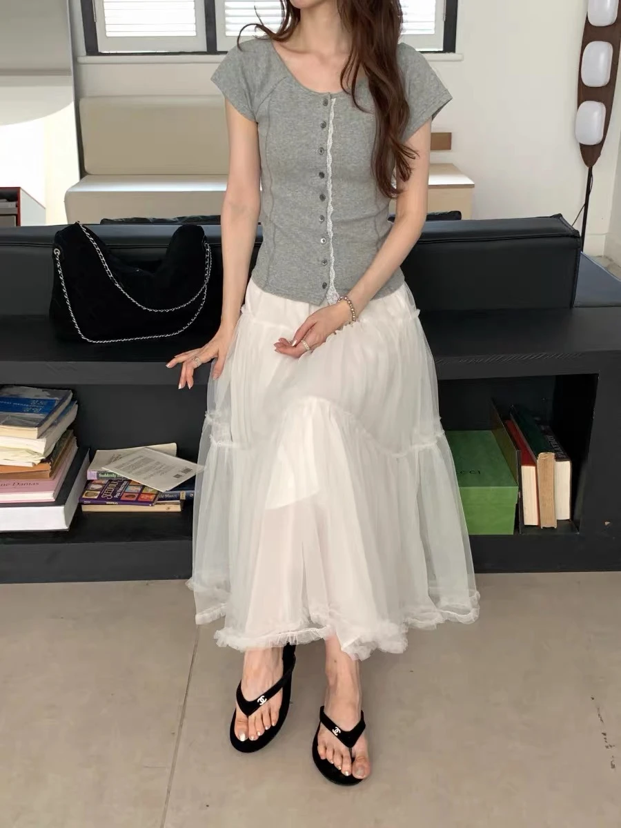 蕾絲排扣修身上衣