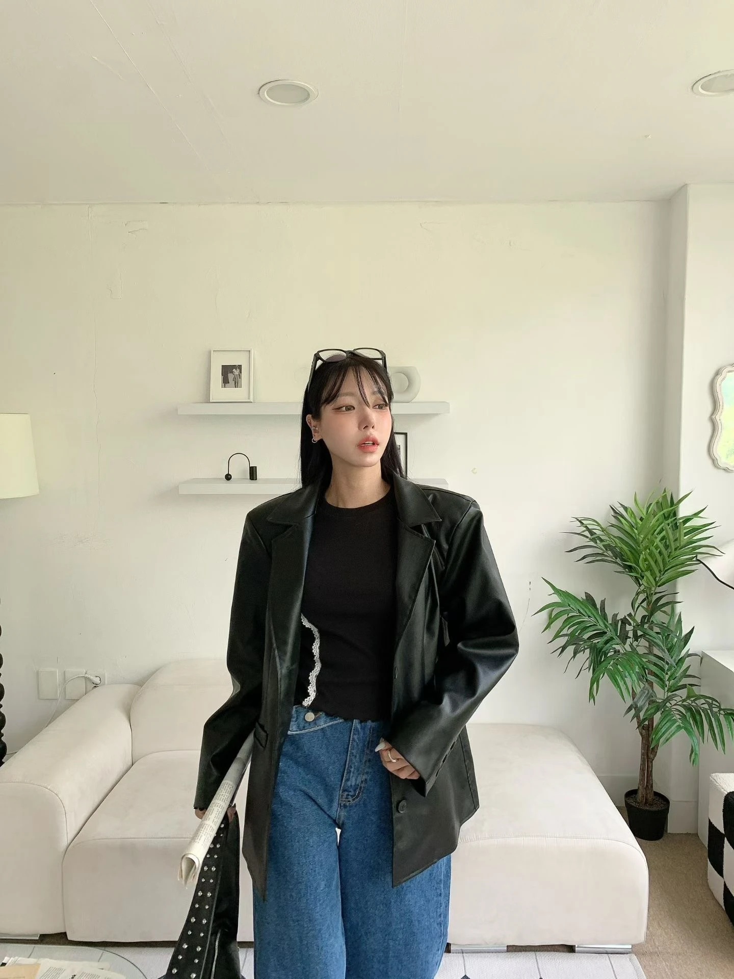 率性皮革西裝外套