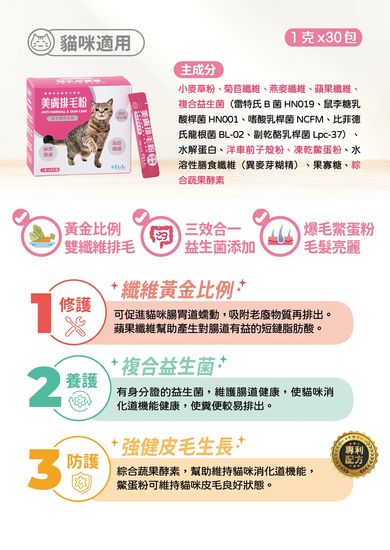 可蒂毛毛 美膚排毛粉<貓用> 1G/30入