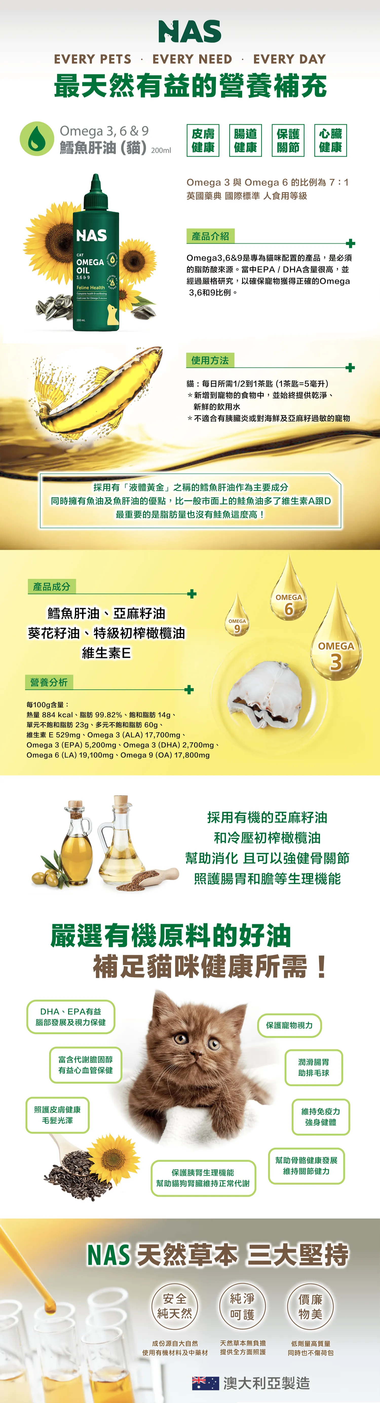 【NAS天然草本】Omega 3, 6 & 9鱈魚肝油 (貓)