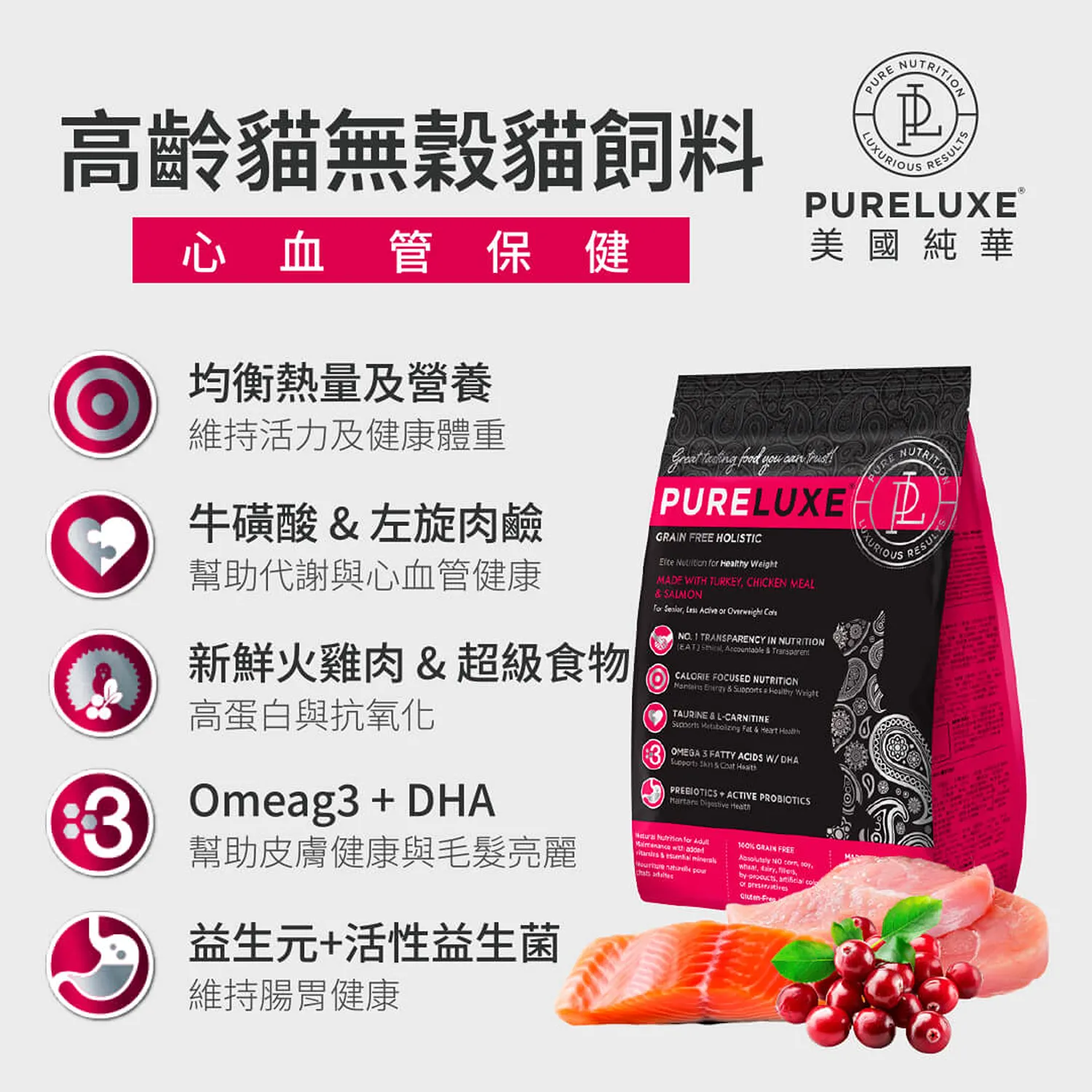 【純華 PURELUXE】高齡無榖貓糧 <心血管保健>
