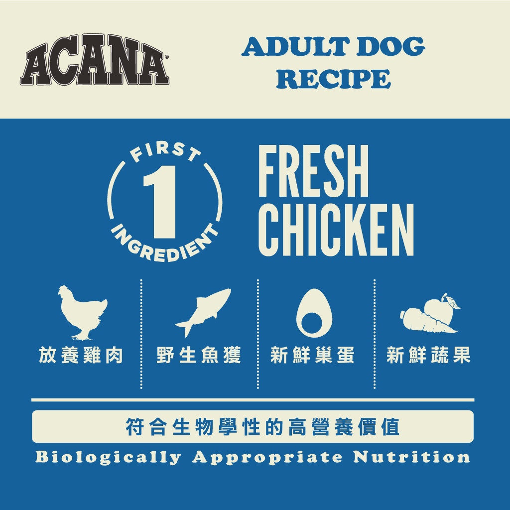 【Acana 愛肯拿】鮮雞成犬無穀配方狗飼料