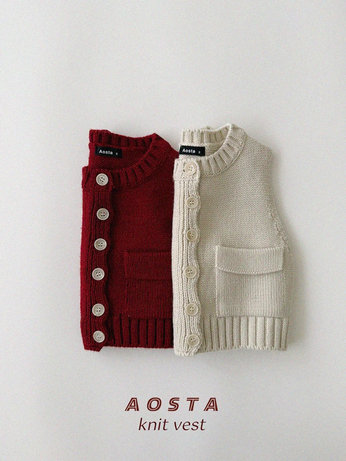 AOSTA|排釦雙口袋針織開襟背心