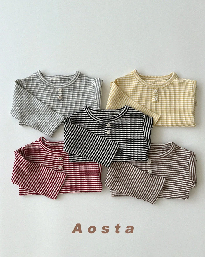 AOSTA|細橫條紋雙釦打底長袖T恤