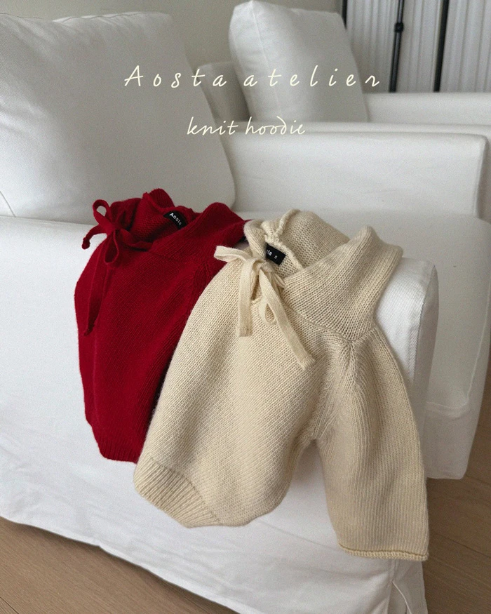 AOSTA|連帽落肩抽繩綁帶針織上衣