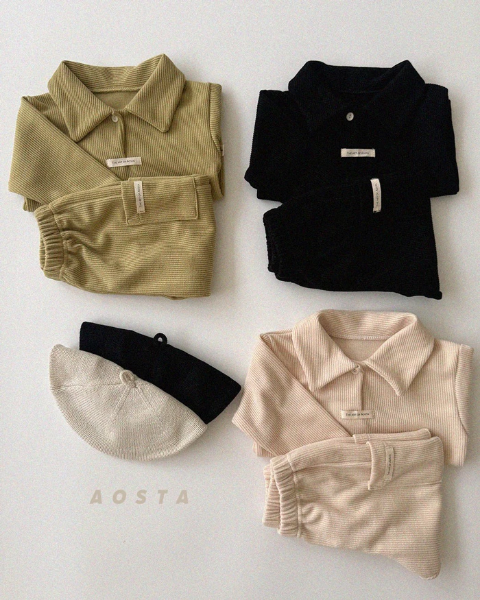 AOSTA|細坑條翻領長袖上衣