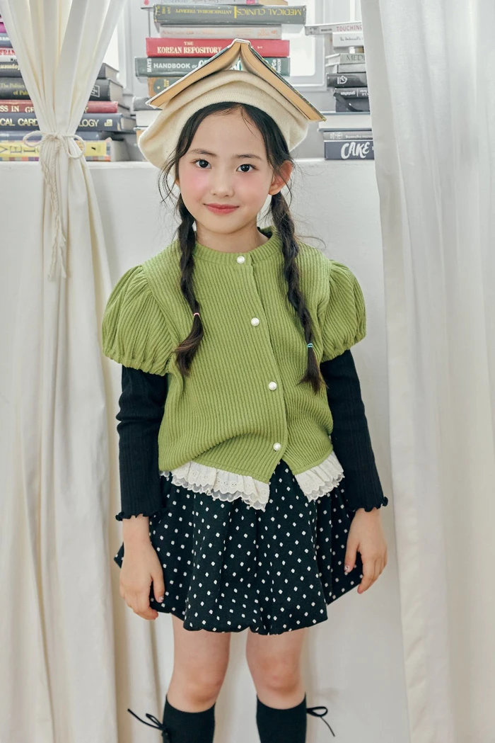 BBB(MINIJUN)|蕾絲下擺澎澎袖針織外套