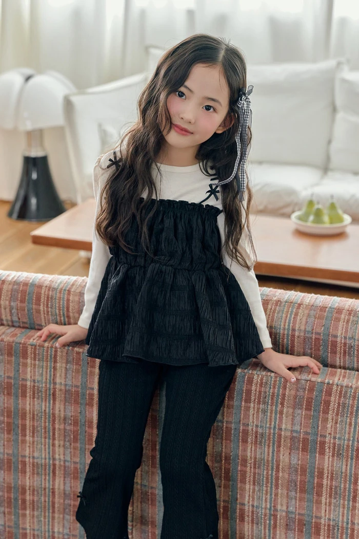 BBB(MINIJUN)|立體蝴蝶結假兩件細褶澎裙長袖上衣