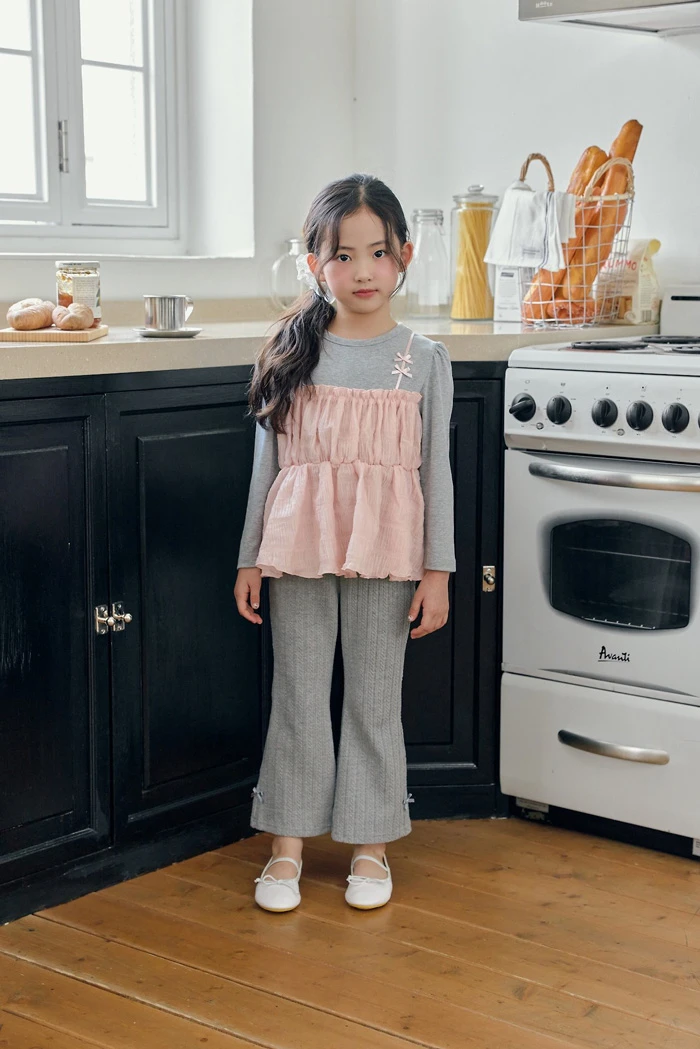 BBB(MINIJUN)|小蝴蝶結麻花坑條喇叭褲