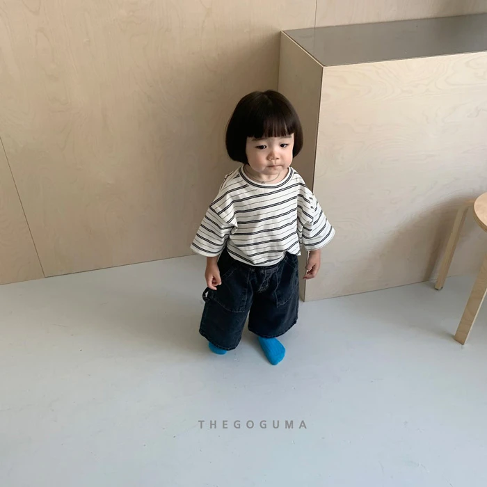 THEGOGUMA|經典寬鬆落肩條紋七分袖T恤