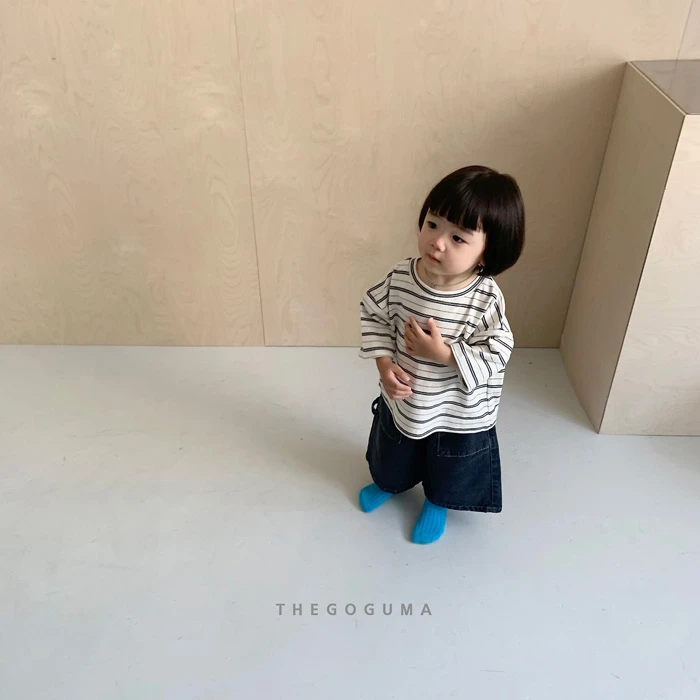 THEGOGUMA|經典寬鬆落肩條紋七分袖T恤