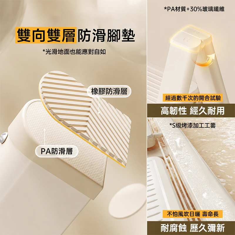 家用折疊梯｜穩固防滑A字梯，加厚碳鋼・展開即用，125KG耐重更安心