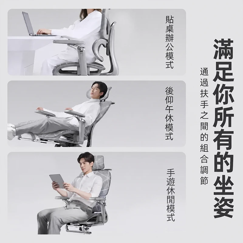 E02 Ultra人體工學椅｜升級款大腰托支撐·5cm滑動座框，多角度調節扶手久坐更舒適