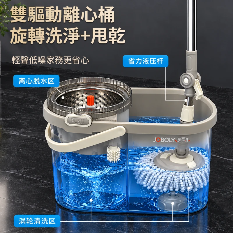 旋轉拖把｜雙槽洗脫桶・分離式脫水籃・行星齒輪減速・靈活轉動