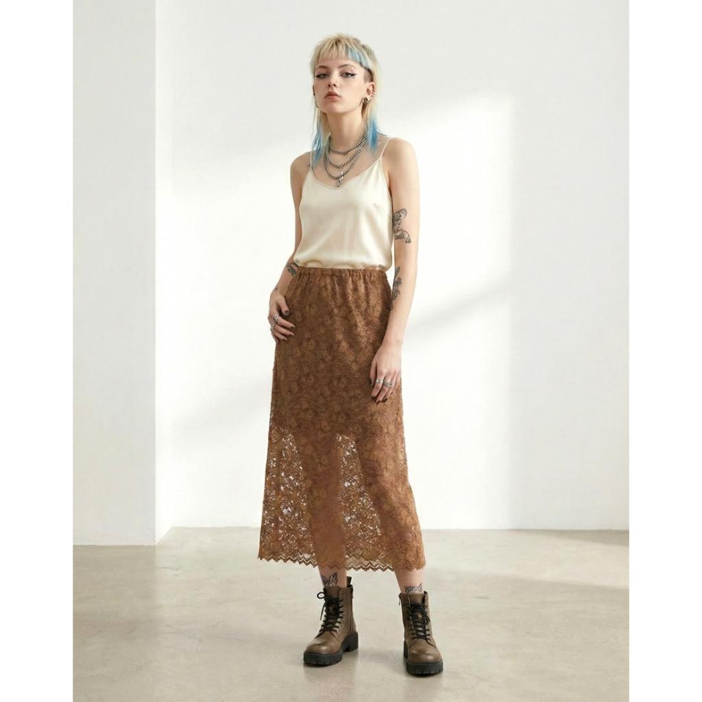 PCES Velvet Lace Maxi Skirt