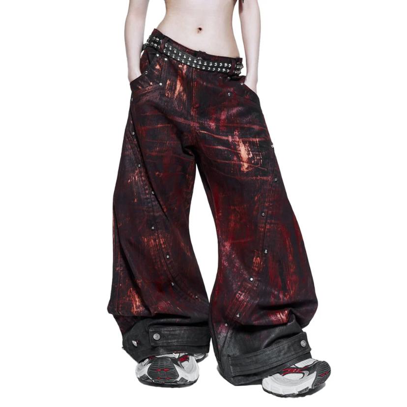 RICH Red Waxed S-Wide Pants