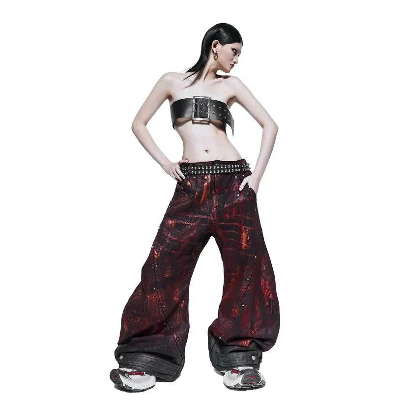 RICH Red Waxed S-Wide Pants