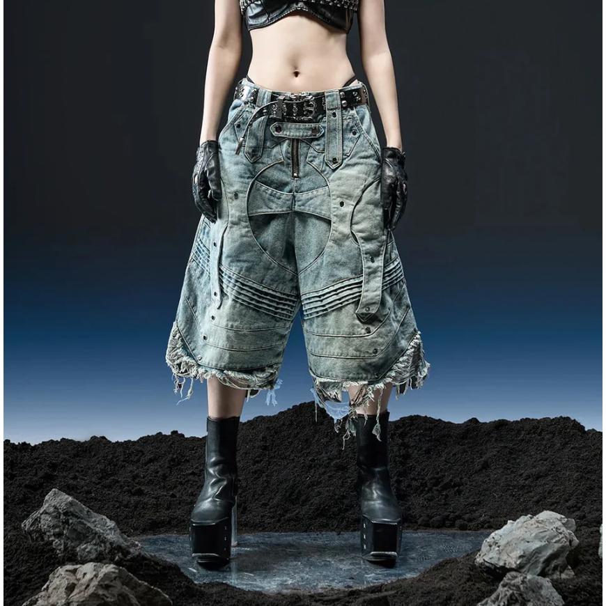 RICH KNIGHT WIDE DENIM WASHED SHORT