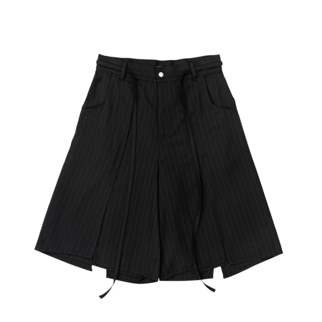 DEFRETI LAYERED PINSTRIPE WIDE SHORTS