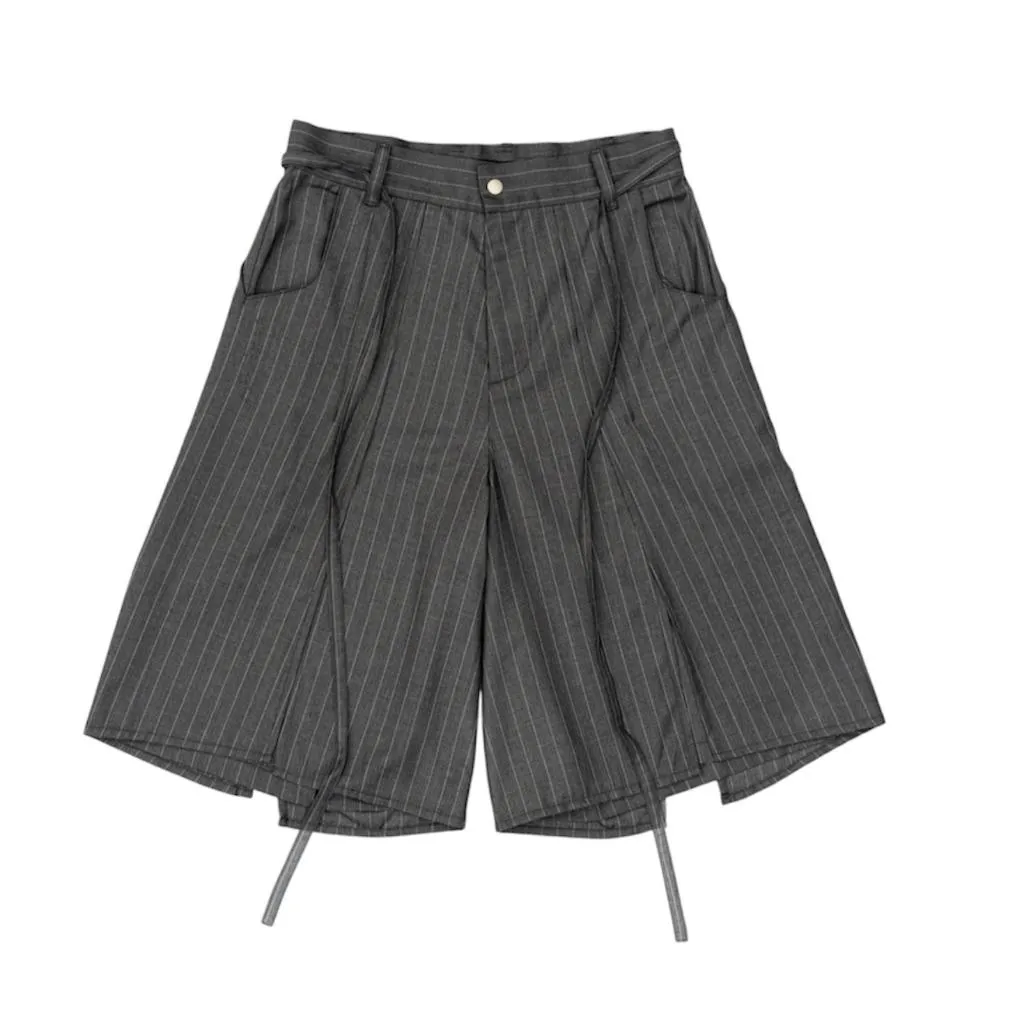 DEFRETI LAYERED PINSTRIPE WIDE SHORTS