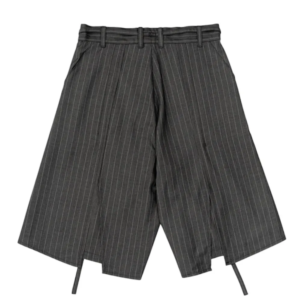 DEFRETI LAYERED PINSTRIPE WIDE SHORTS