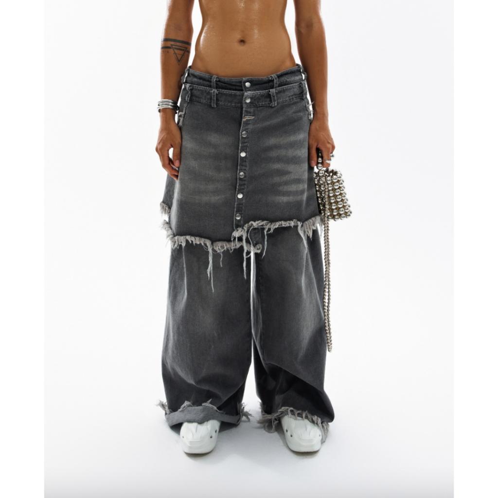 THE PRSN P Washed Denim Skirt Layered Jeans