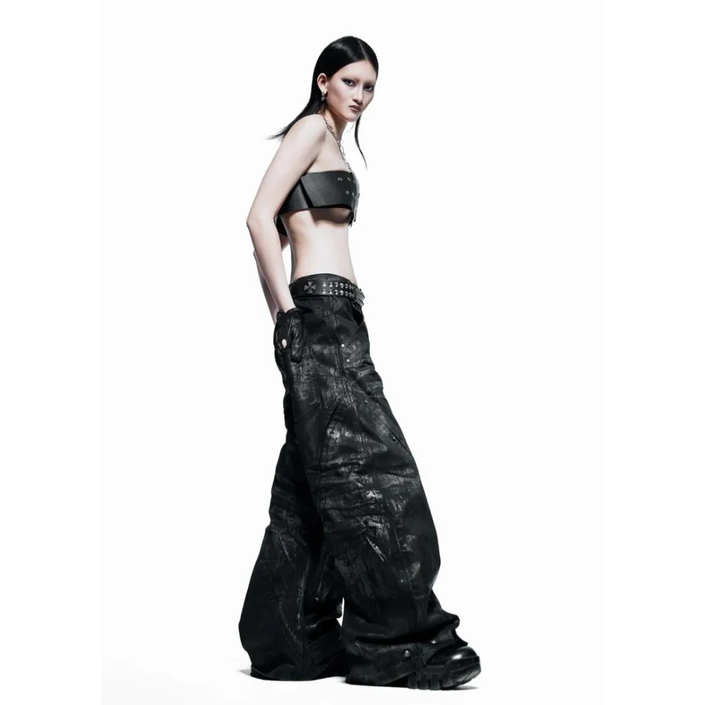 RICH Black Waxed S-Wide Pants