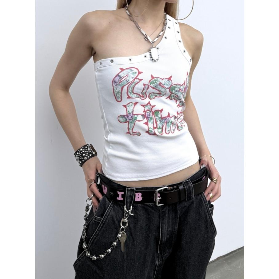 LUSIVE Pussy Time grommet Open-shoulder Tank