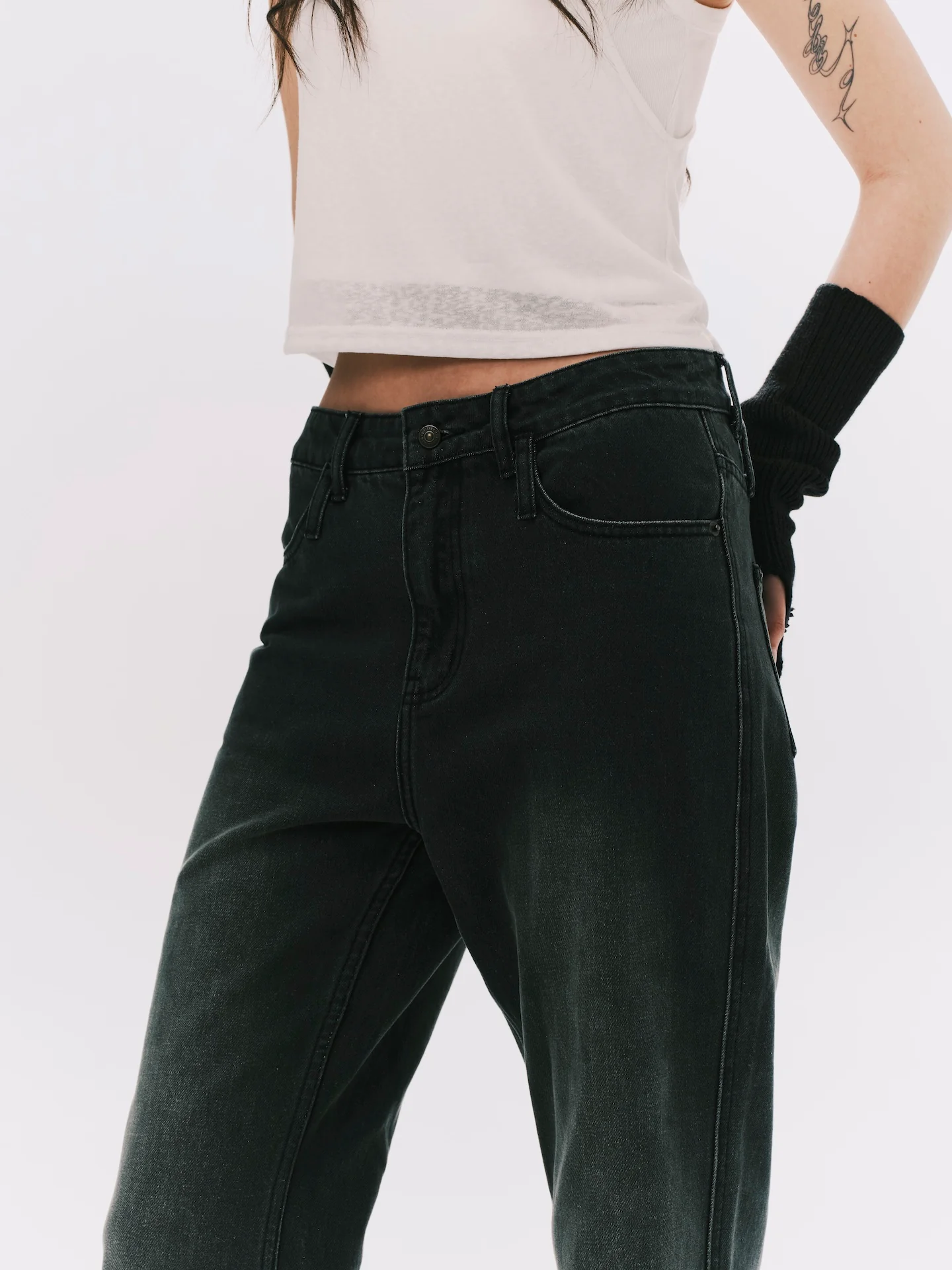 ANOWHEREMAN BOOT CUT DENIM JEANS BLACK (WOMEN)