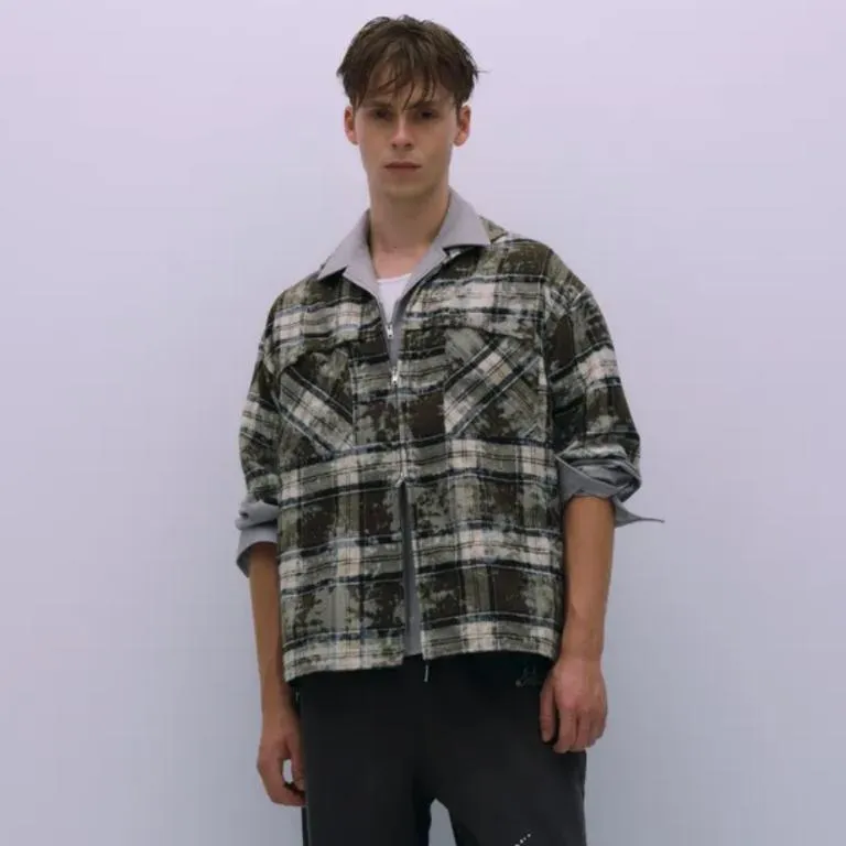 ASTER Sailor Collar Plaid Zip Shirt