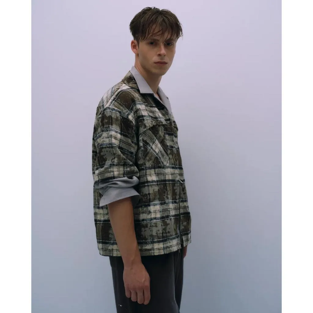 ASTER Sailor Collar Plaid Zip Shirt