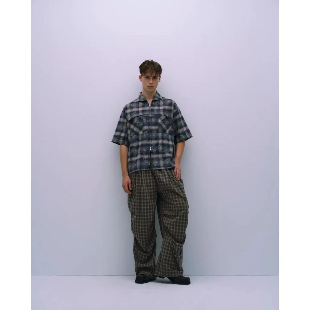 ASTER Sailor Collar Plaid Zip Shirt