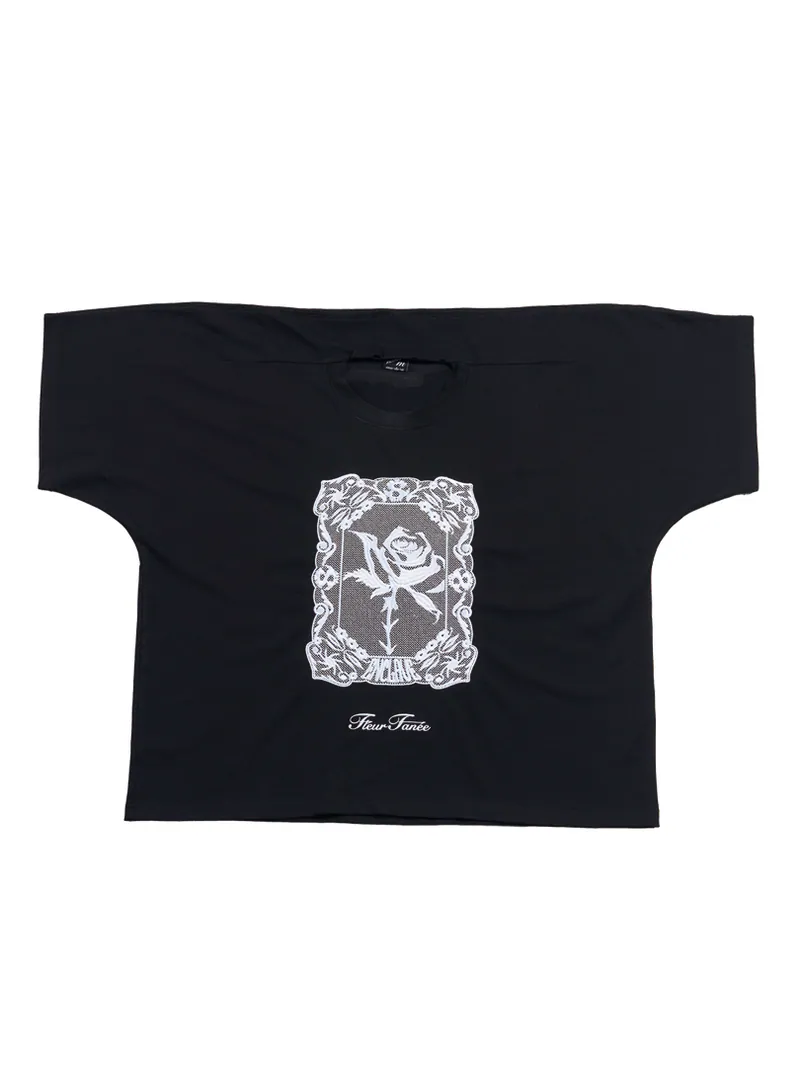 ENCLAVE LACE-LOOKED EMBROIDERED SHORT-SLEEVE “JUST LIKE T” TEE