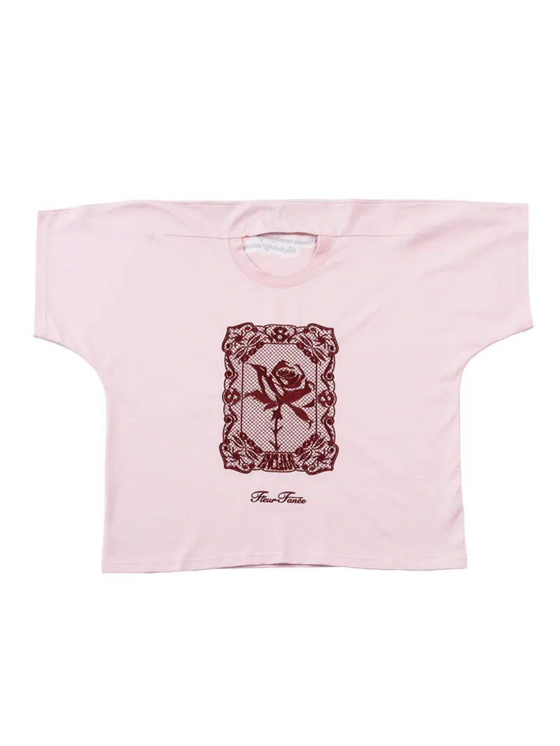 ENCLAVE LACE-LOOKED EMBROIDERED SHORT-SLEEVE “JUST LIKE T” TEE