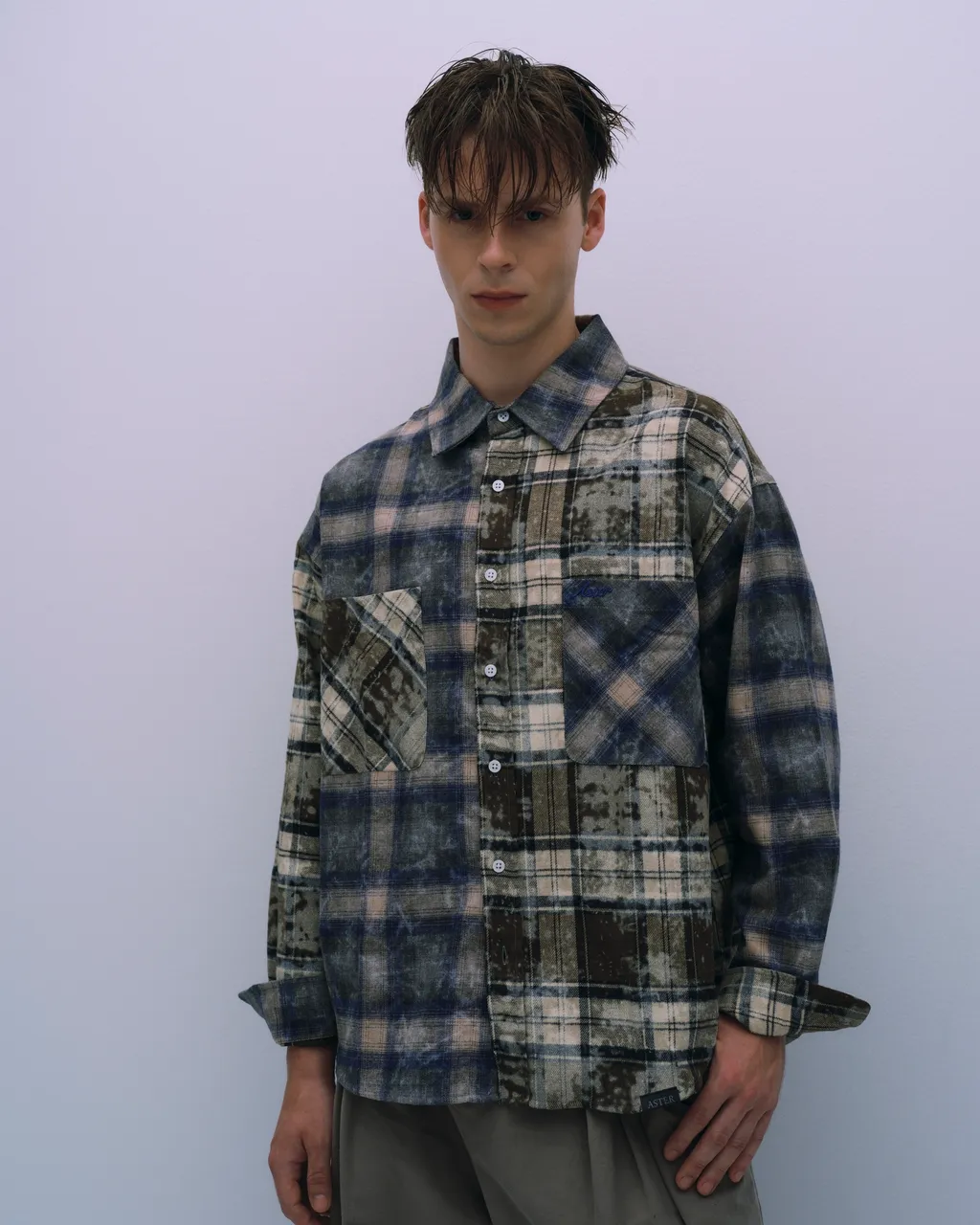 ASTER  Panelled Plaid Washed Shirt