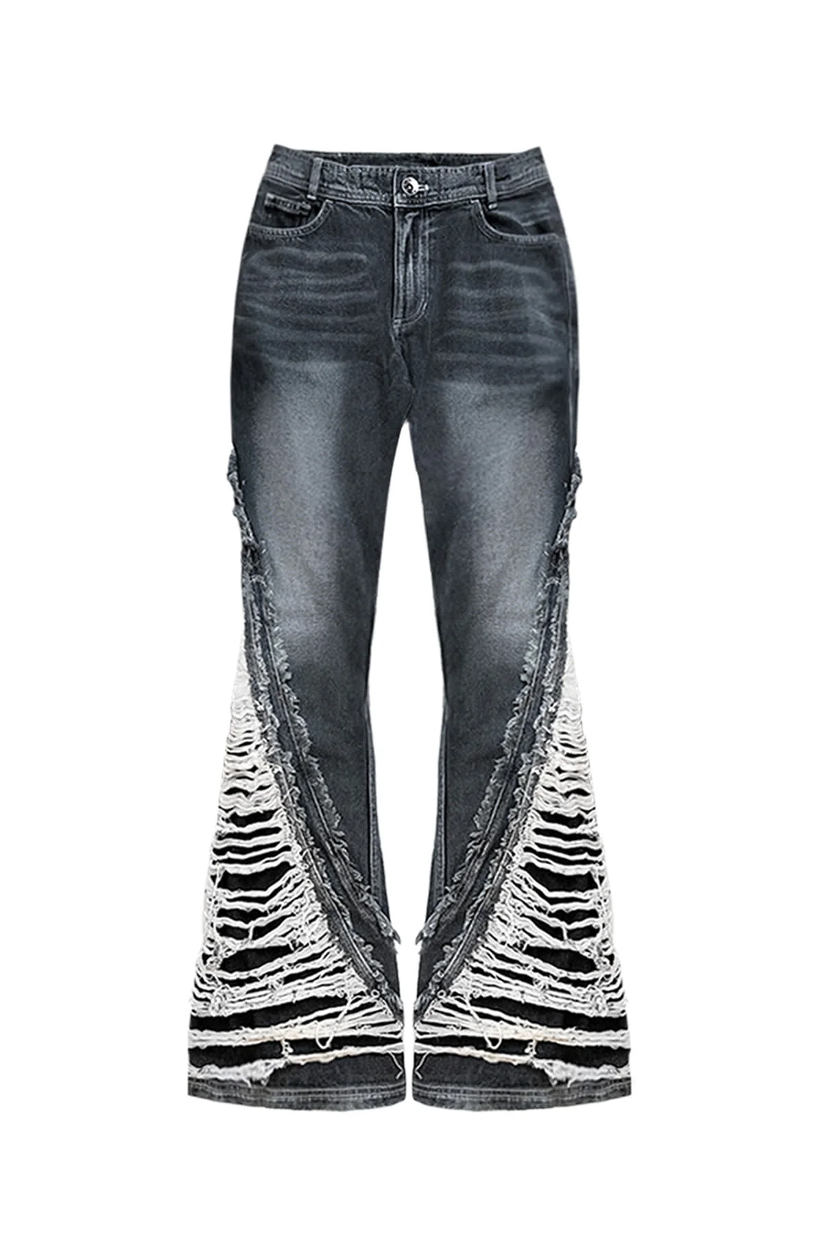 BLR BLUER Destroyed Crush Double Line Washing Denim Pants