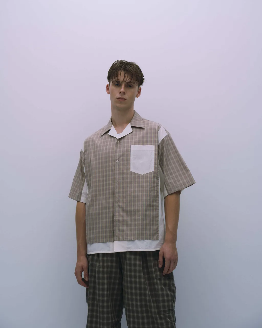 ASTER Patchwork Plaid Open collar shirt