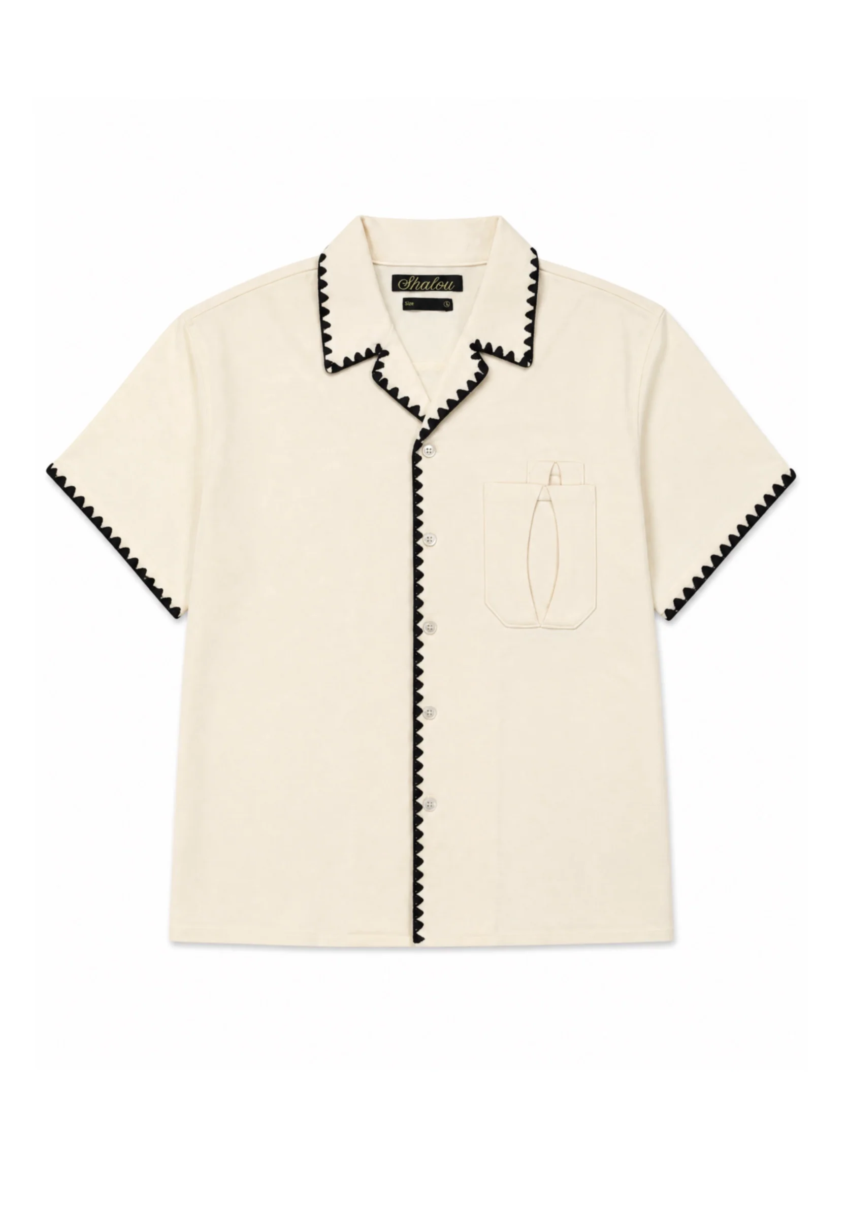 SHALOU White Blanket Stitch Camp Shirt