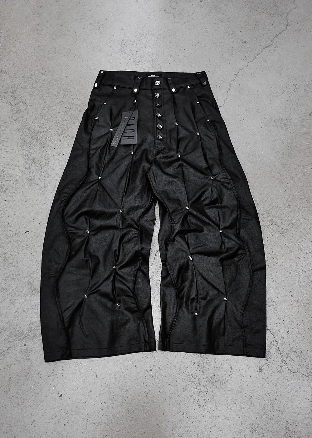RICH Waxed drawstring pants with side studs